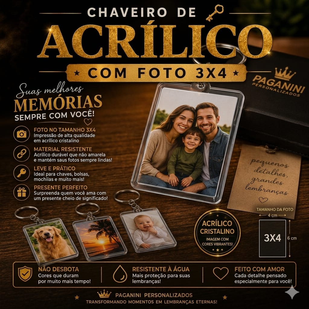 Chaveiro Personalizado com Sua Foto Frente e Verso - FULLL HD