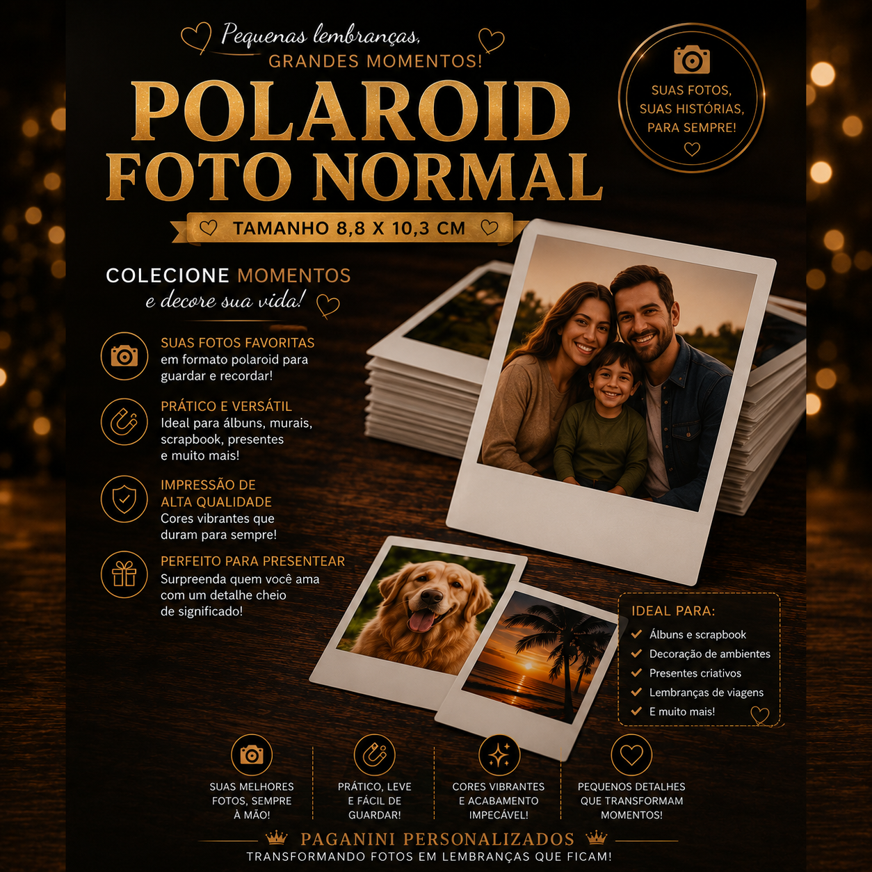 📸Fotos Polaroides Premium 4 Unidades – 8,8x10,3 – Alta qualidade – SEM LEGENDAS